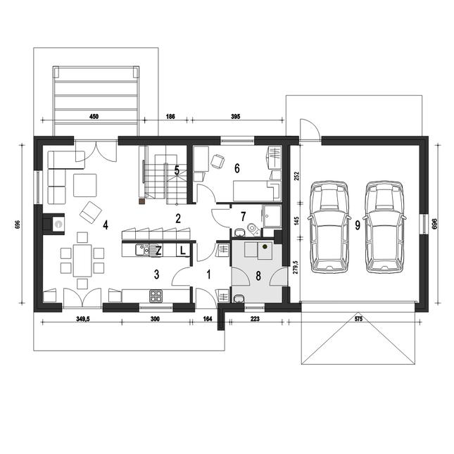 Rzut parteru POW. 107,0 m²