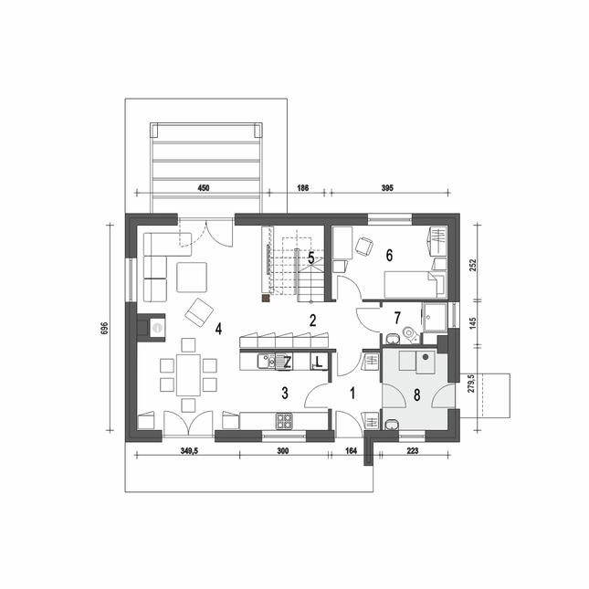 Rzut parteru POW. 68,0 m²