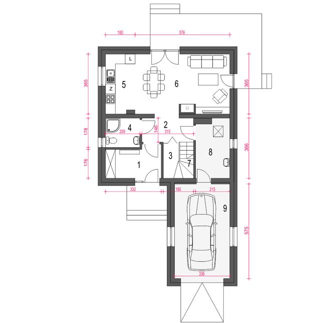 Rzut parteru POW. 72,4 m²
