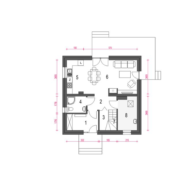 Rzut parteru POW. 53,7 m²