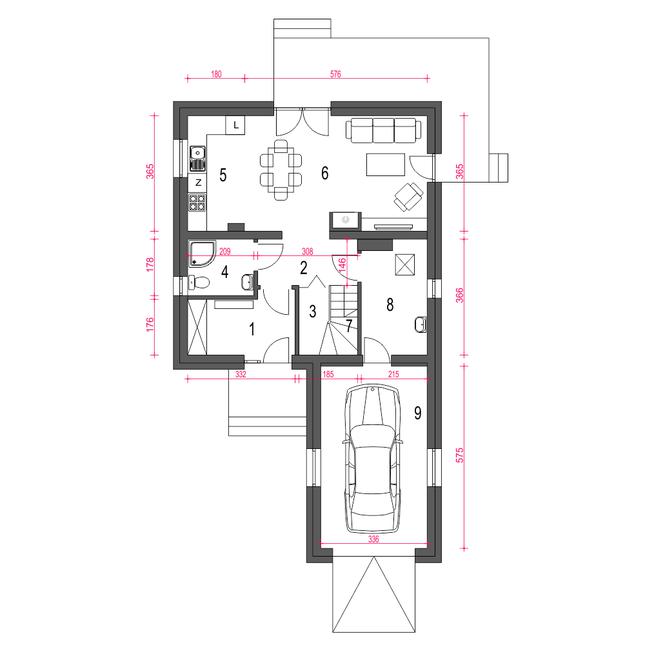 Rzut parteru POW. 72,4 m²