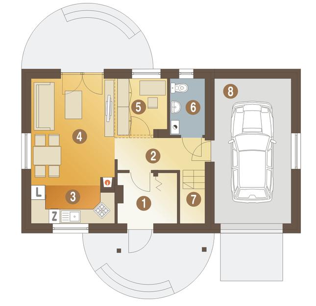 Rzut parteru POW. 61,6 m²