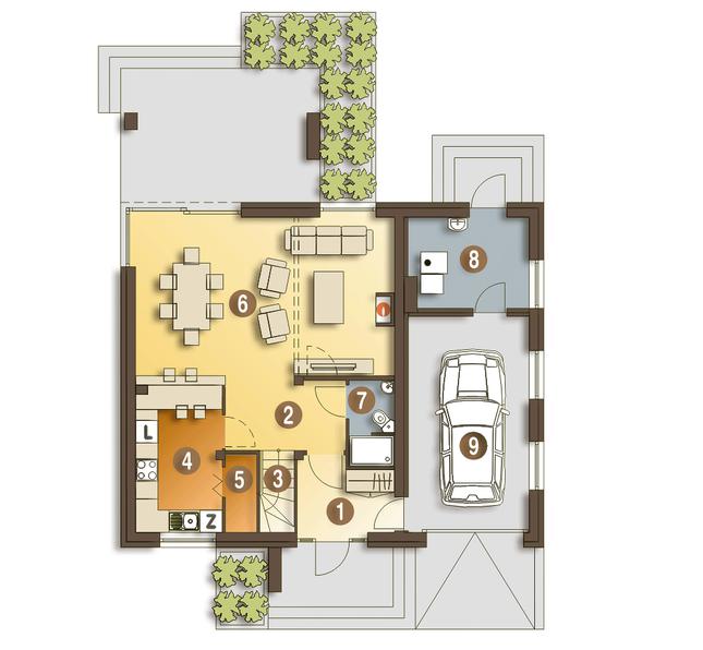 Rzut parteru POW. 83,7 m²