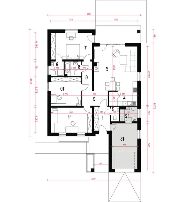 Rzut parteru lustro POW. 145,3 m²