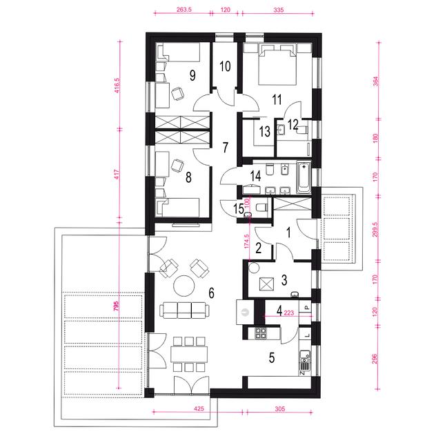 Rzut parteru POW. 115,5 m²