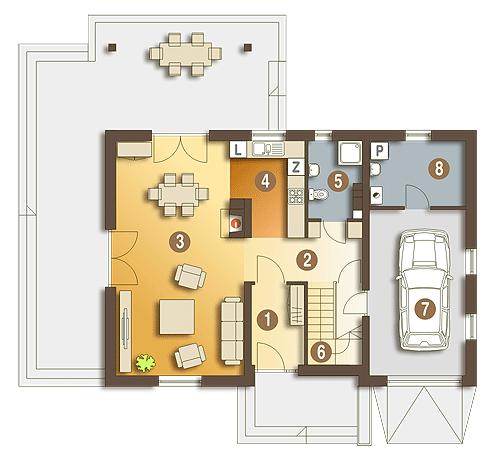 Rzut parteru POW. 90,7 m²