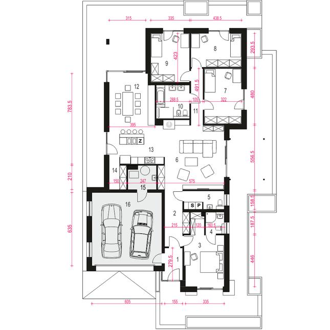 Rzut parteru POW. 202,7 m²