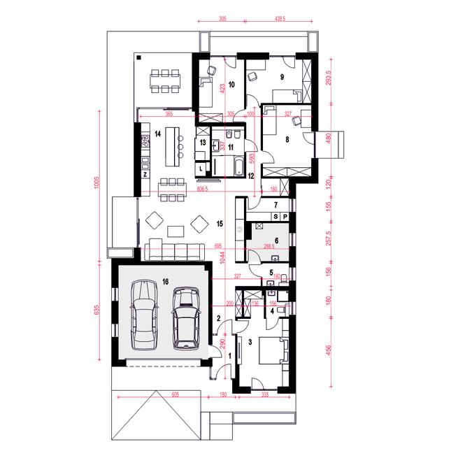 Rzut parteru POW. 204,1 m²