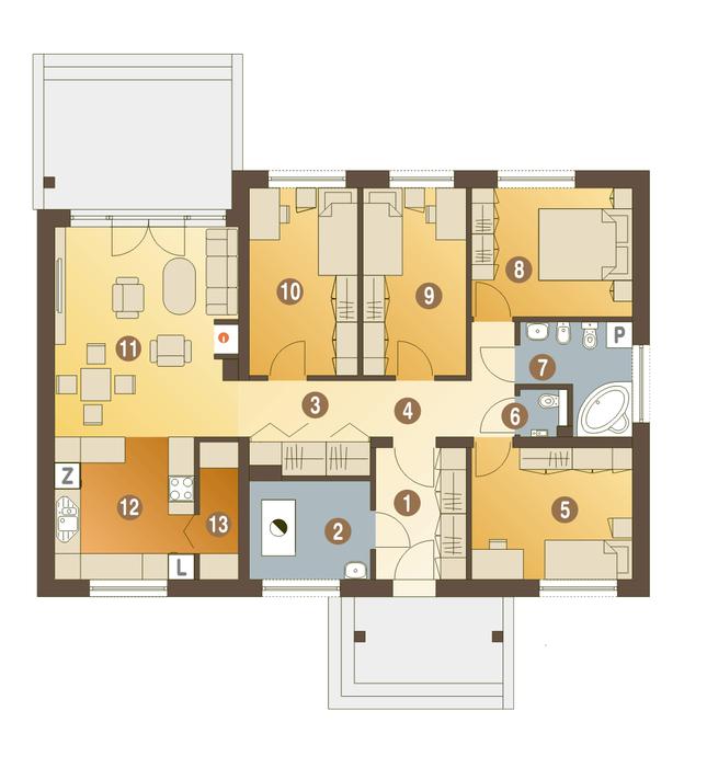 Rzut parteru POW. 107,1 m²