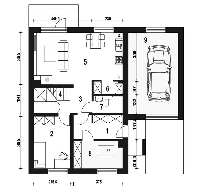 Rzut parteru POW. 89,0 m²
