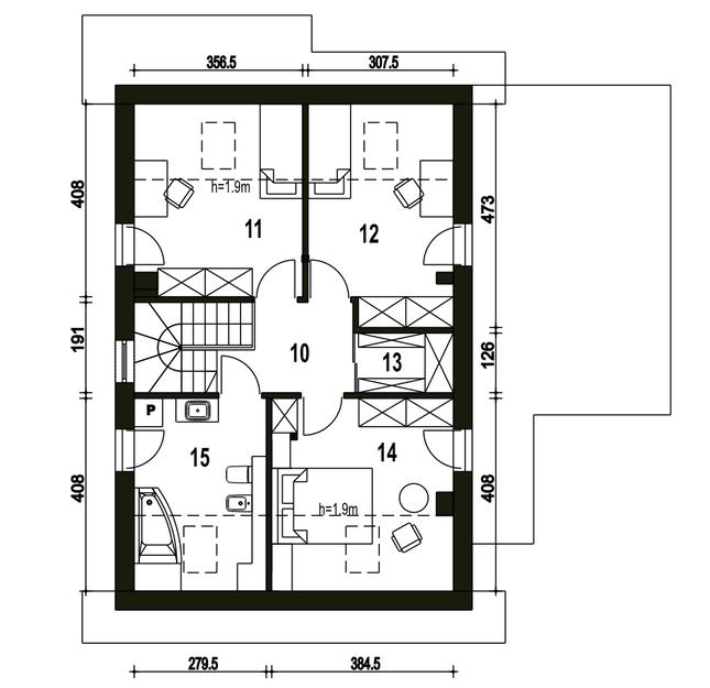 Rzut poddasza POW. 61,3 m²