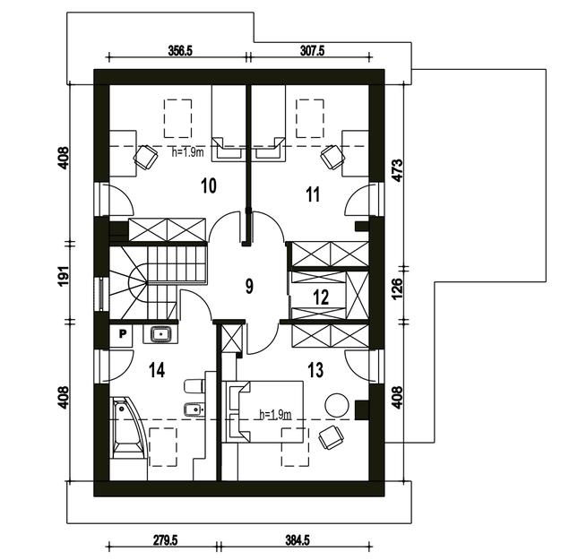 Rzut poddasza POW. 61,3 m²