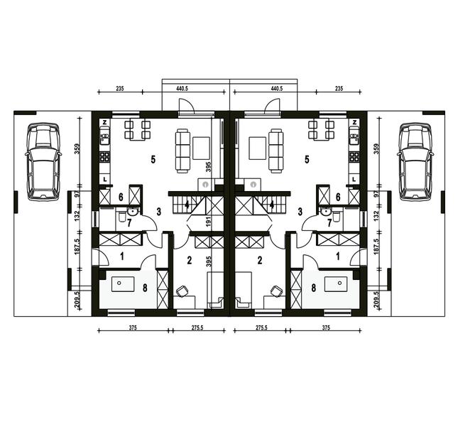 Rzut parteru POW. 65,5 m²