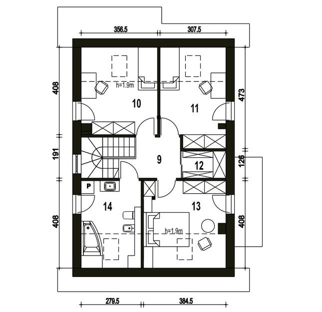 Rzut poddasza POW. 61,3 m²