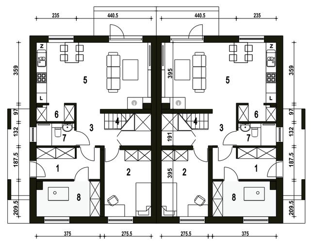 Rzut parteru POW. 65,5 m²