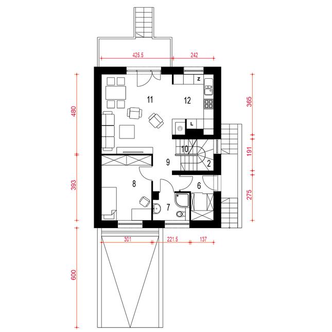 Rzut parteru POW. 55,2 m²