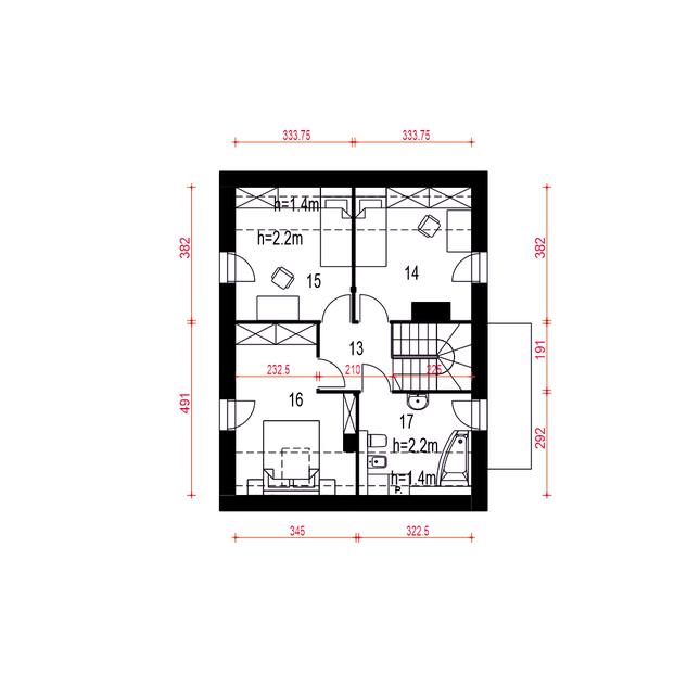 Rzut poddasza POW. 51,6 m²