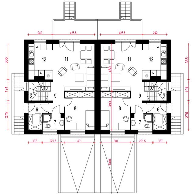 Rzut parteru POW. 55,2 m²
