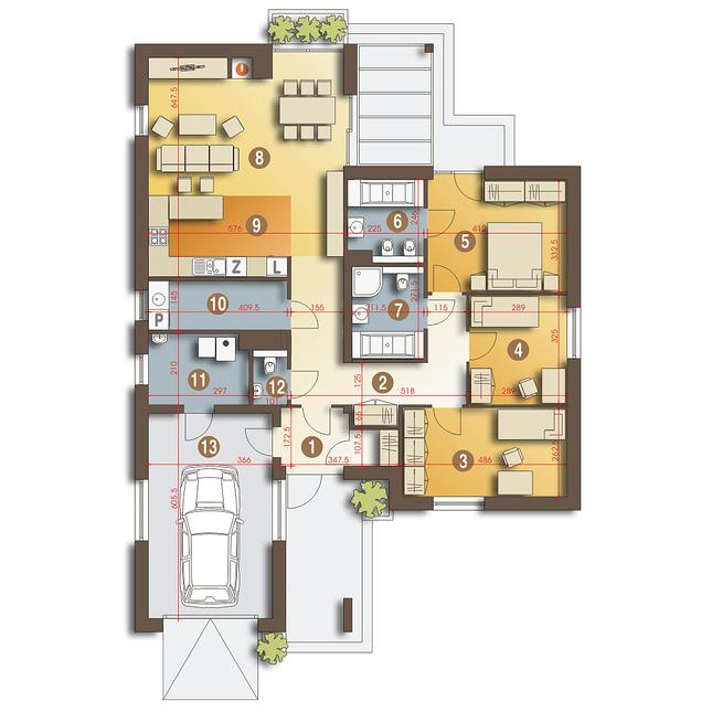 Rzut parteru POW. 136,0 m²