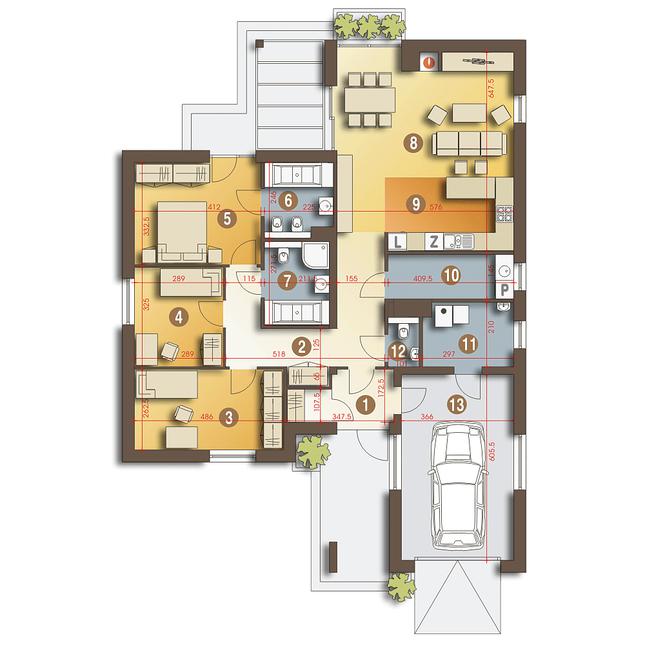 Rzut parteru lustro POW. 136,2 m²