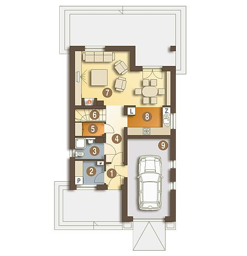 Rzut parteru POW. 68,9 m²