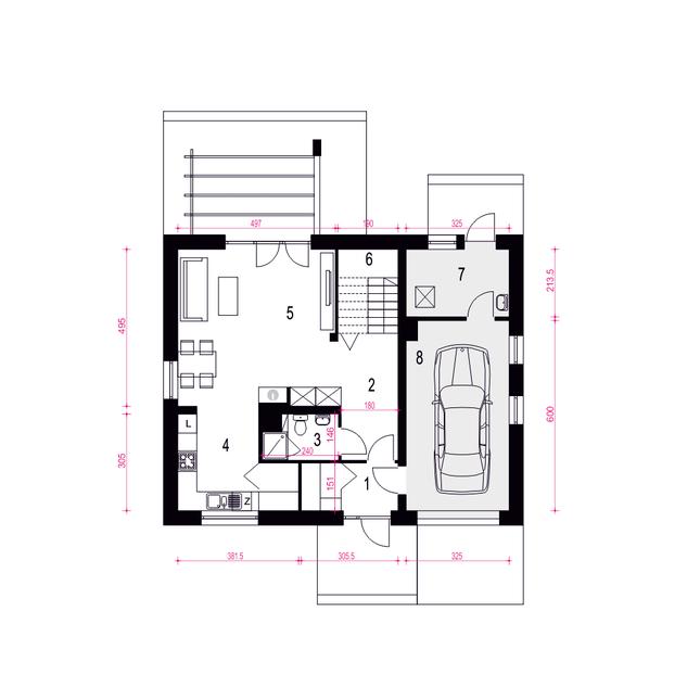 Rzut parteru POW. 81,4 m²