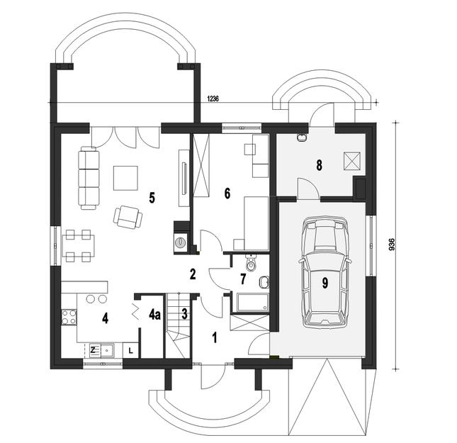 Rzut parteru POW. 89,3 m²