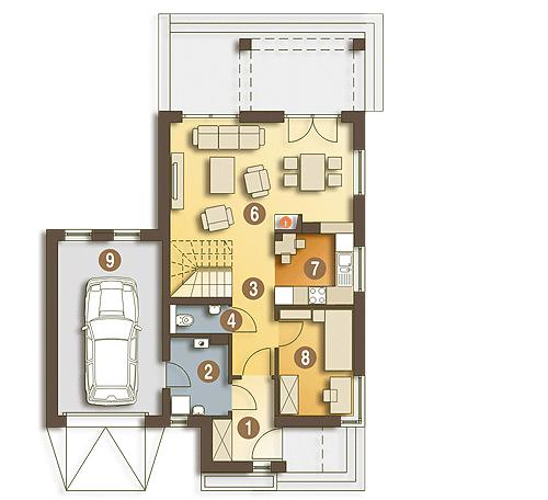 Rzut parteru POW. 76,8 m²
