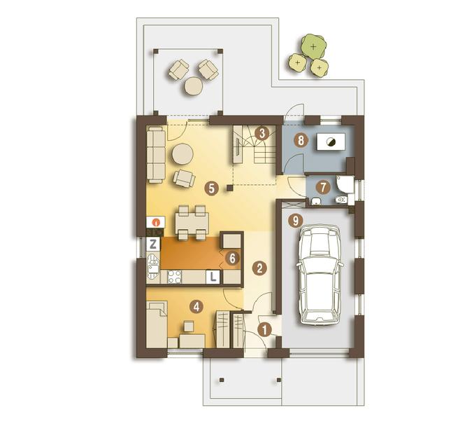 Rzut parteru POW. 76,4 m²