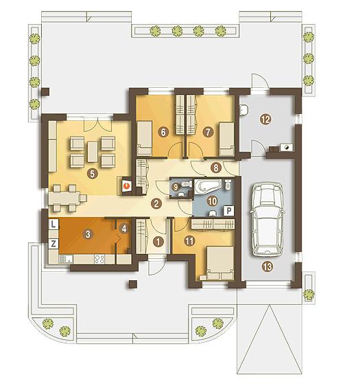 Rzut parteru POW. 124,7 m²