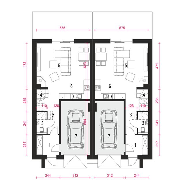 Rzut parteru POW. 64,9 m²