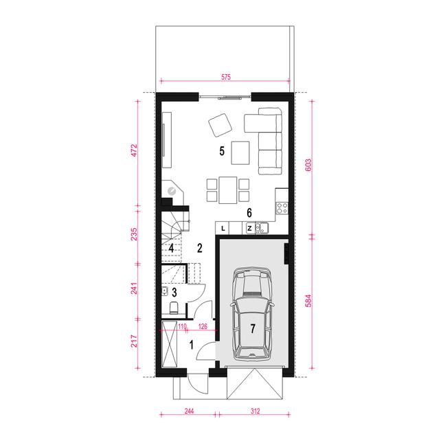 Rzut parteru POW. 66,9 m²