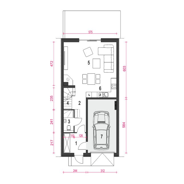 Rzut parteru POW. 66,9 m²