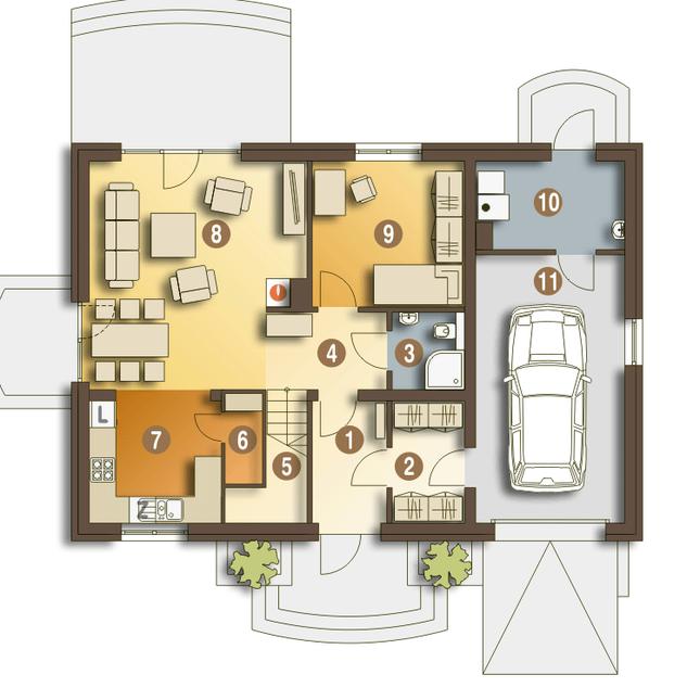 Rzut parteru POW. 88,5 m²