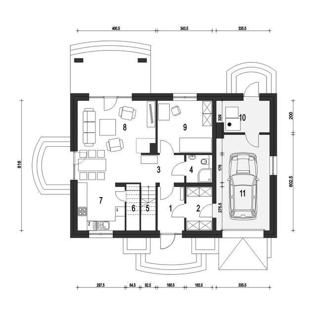 Rzut parteru POW. 88,5 m²