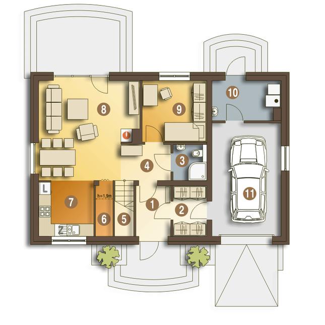 Rzut parteru POW. 79,9 m²