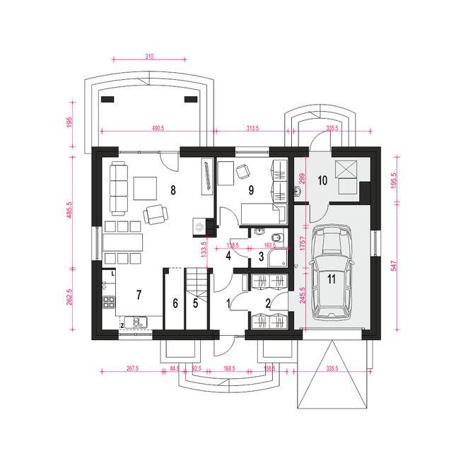 Rzut parteru POW. 79,9 m²