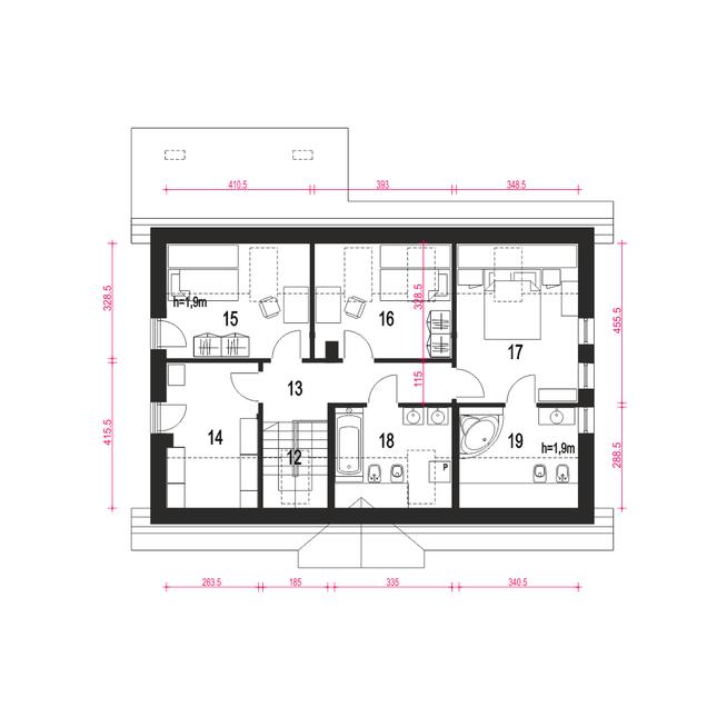 Rzut poddasza POW. 77,0 m²