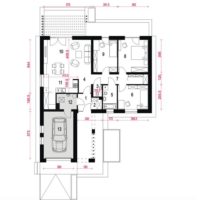 Rzut parteru POW. 118,9 m²