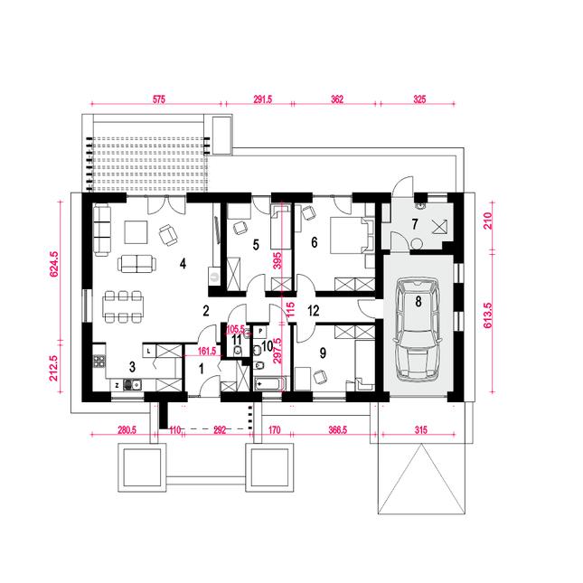 Rzut parteru POW. 124,7 m²