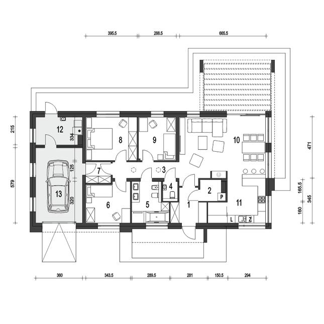 Rzut parteru POW. 132,2 m²