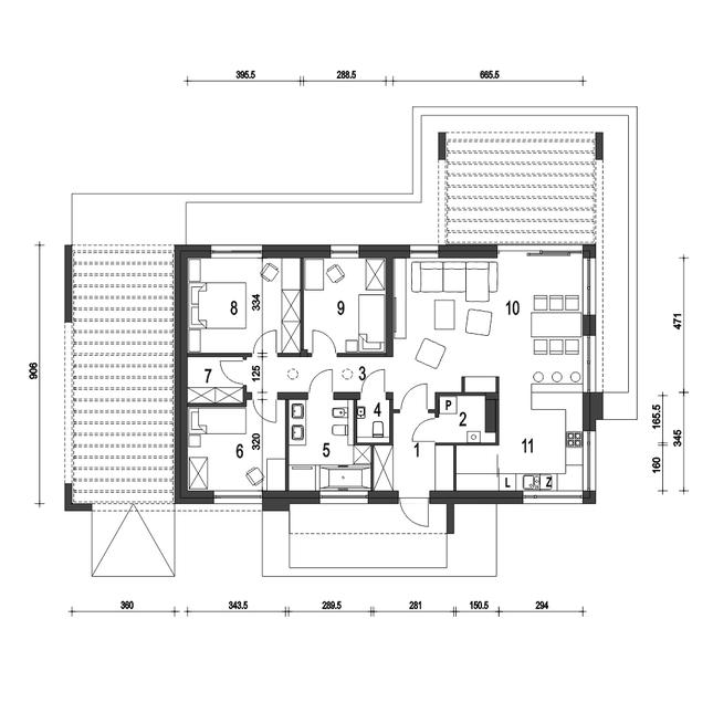 Rzut parteru POW. 105,0 m²