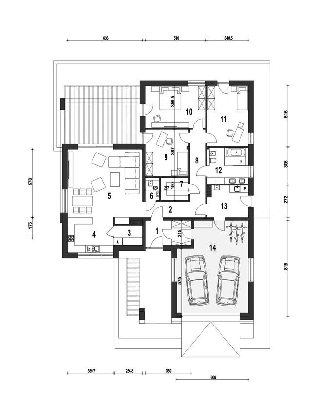 Rzut parteru POW. 198,0 m²