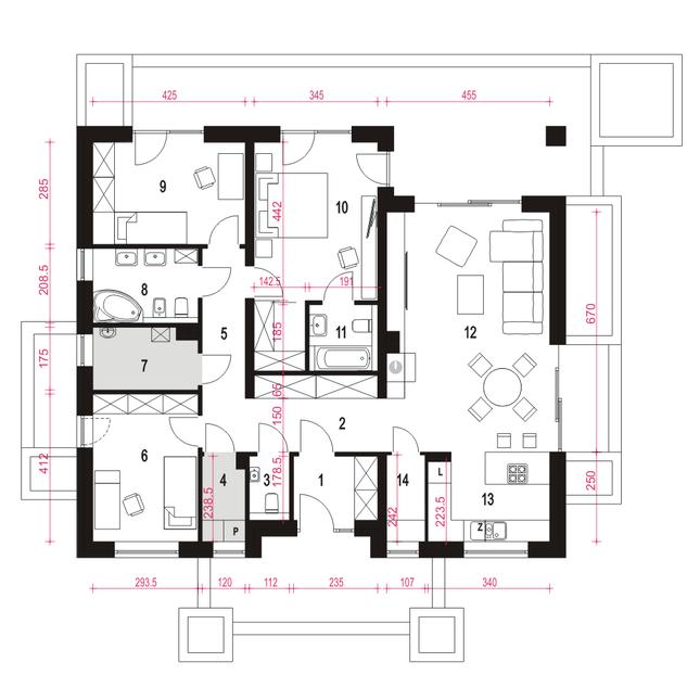 Rzut parteru POW. 119,9 m²