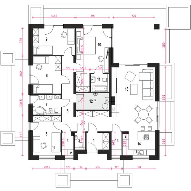 Rzut parteru POW. 135,5 m²
