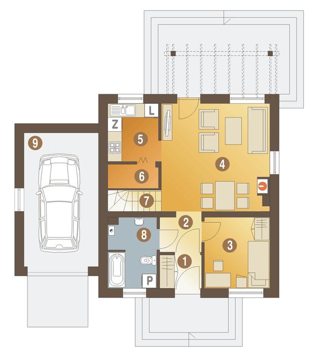 Rzut parteru POW. 69,8 m²