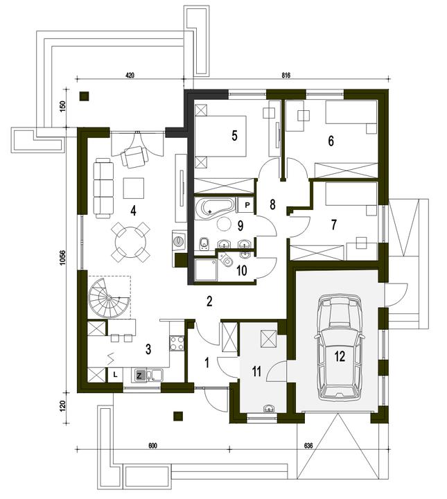 Rzut parteru POW. 117,1 m²
