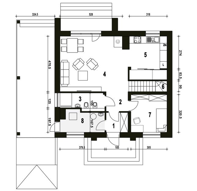 Rzut parteru POW. 68,8 m²