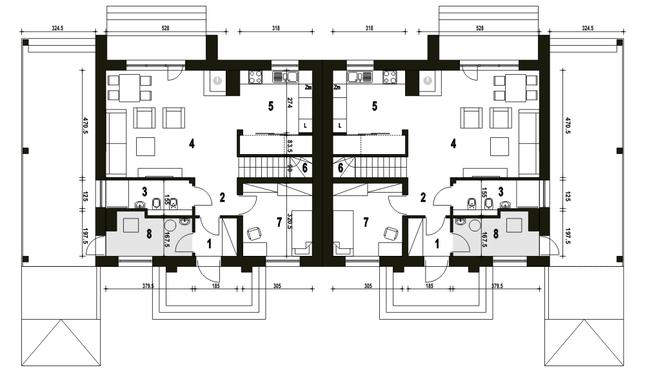 Rzut parteru POW. 68,8 m²