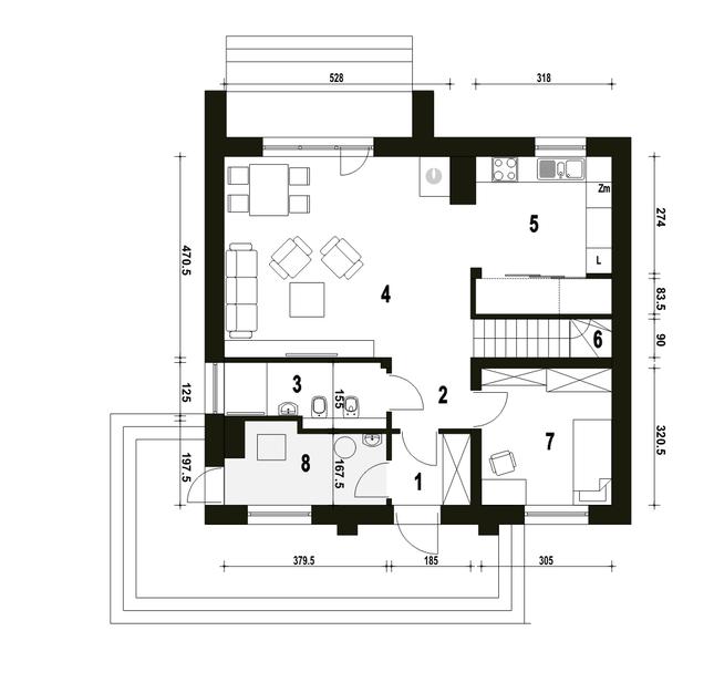 Rzut parteru POW. 68,8 m²
